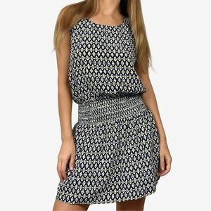 Joie Lawska Mini Dress Size M Blue Silk Geometric Casual‎ Boho Chic Softcore